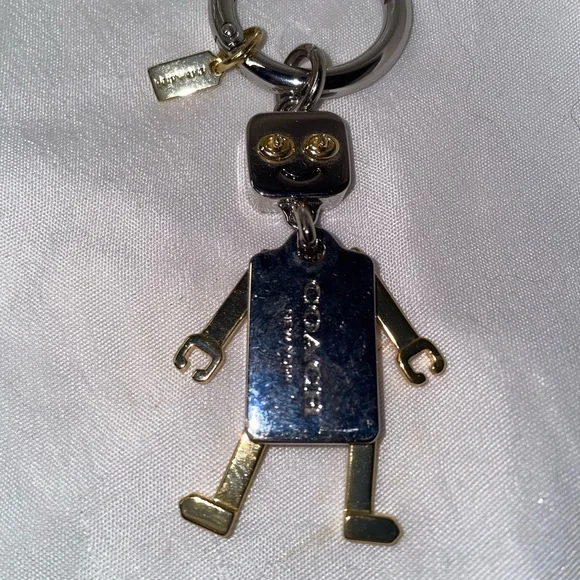 Coach Vintage Silver & Gold Metallic Robot Keychain - Picture 2 of 6